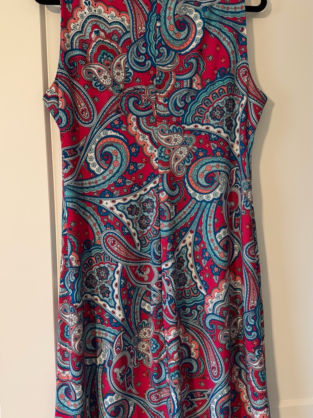 Tommy Hilfiger Red Paisley Sleeveless Dress with Blue Accents